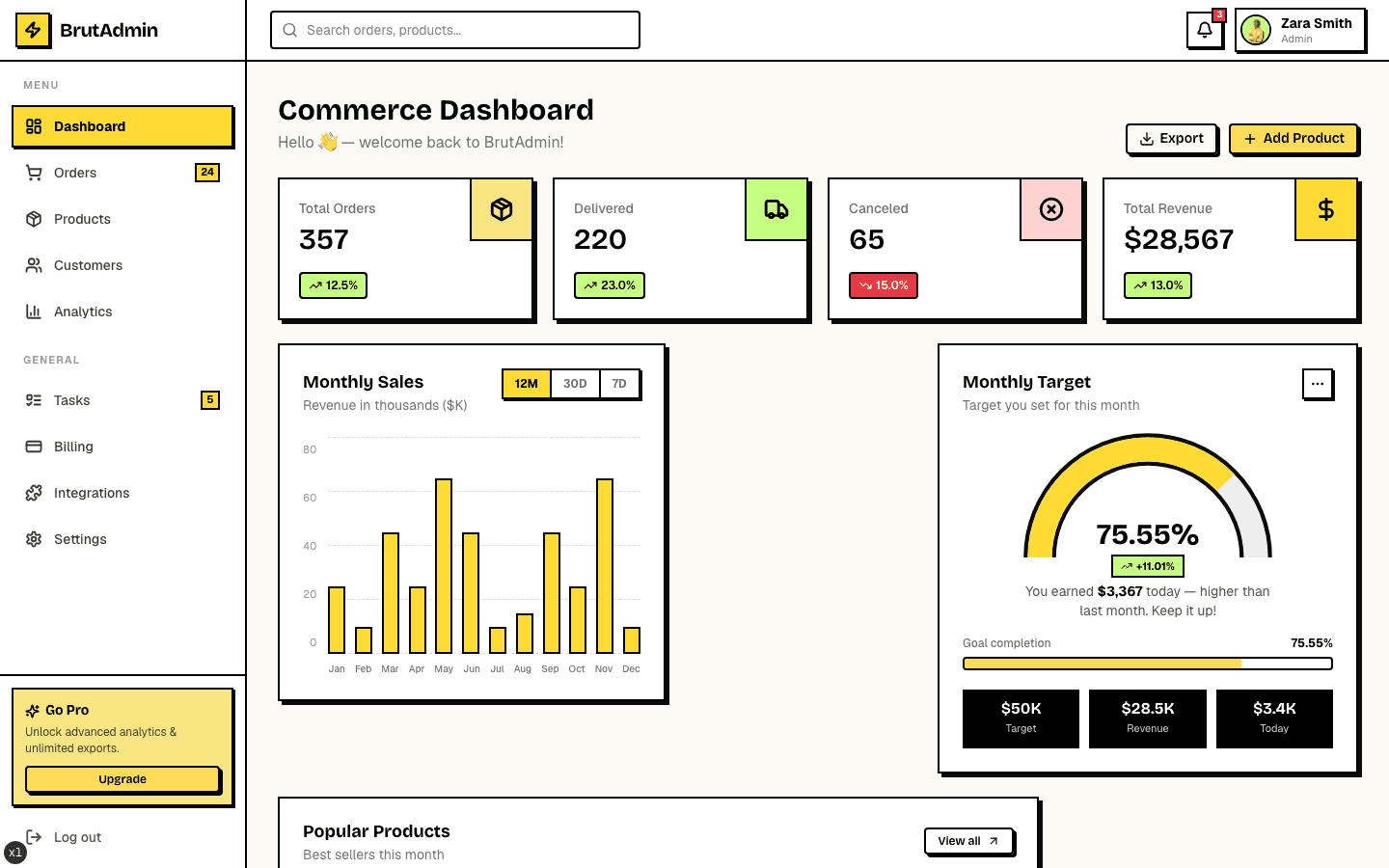 BrutAdmin template — screen 1